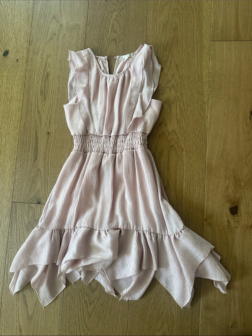Girls' Light Pink Ruffle Hem Smocked Waist Party Dress